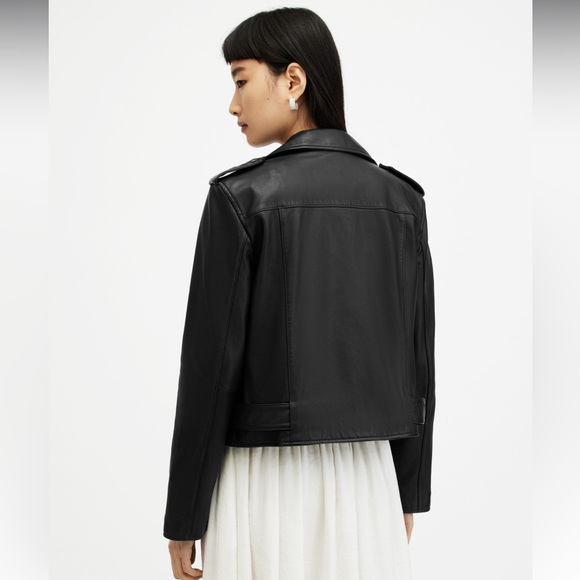 AllSaints Balfern Belted Hem Leather Biker Jacket - Picture 2 of 13